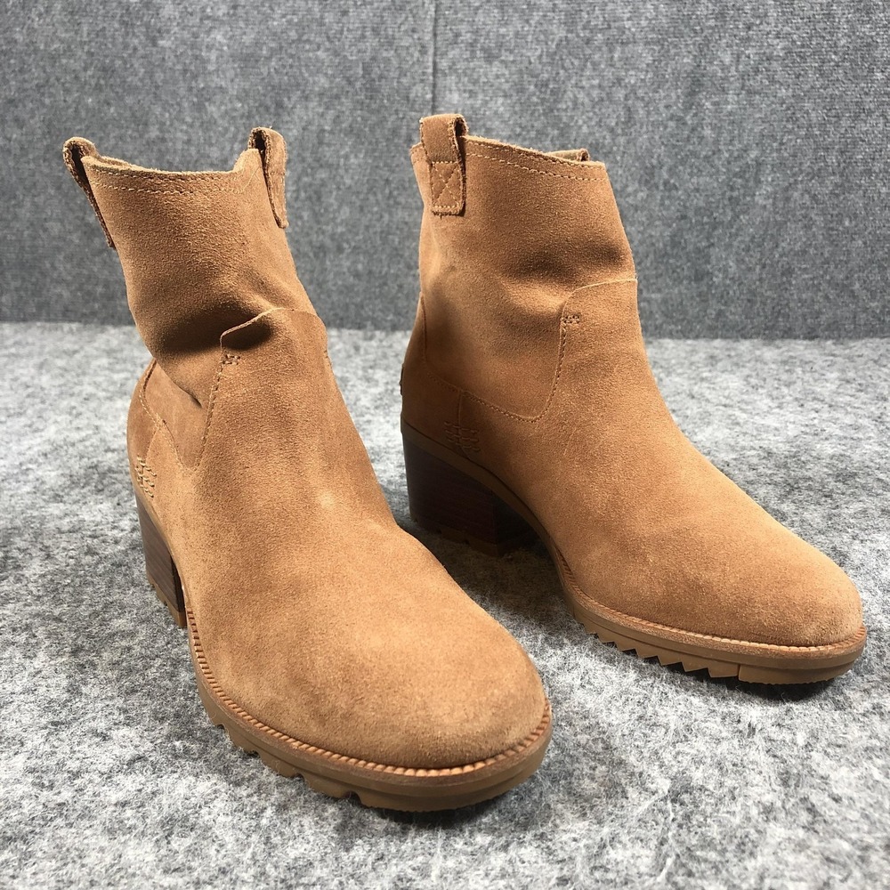 Sorel NL4316 Suede Ankle Boots Womens‎ 7 Brown Pull On Block Heel